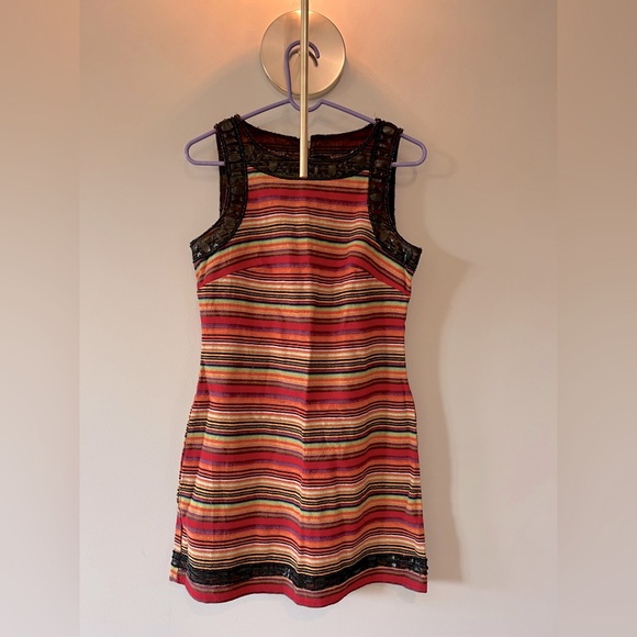 Free People New Romantics Striped Rainbow Serape Beaded Dress  - Size 6 - - Picture 2 of 5